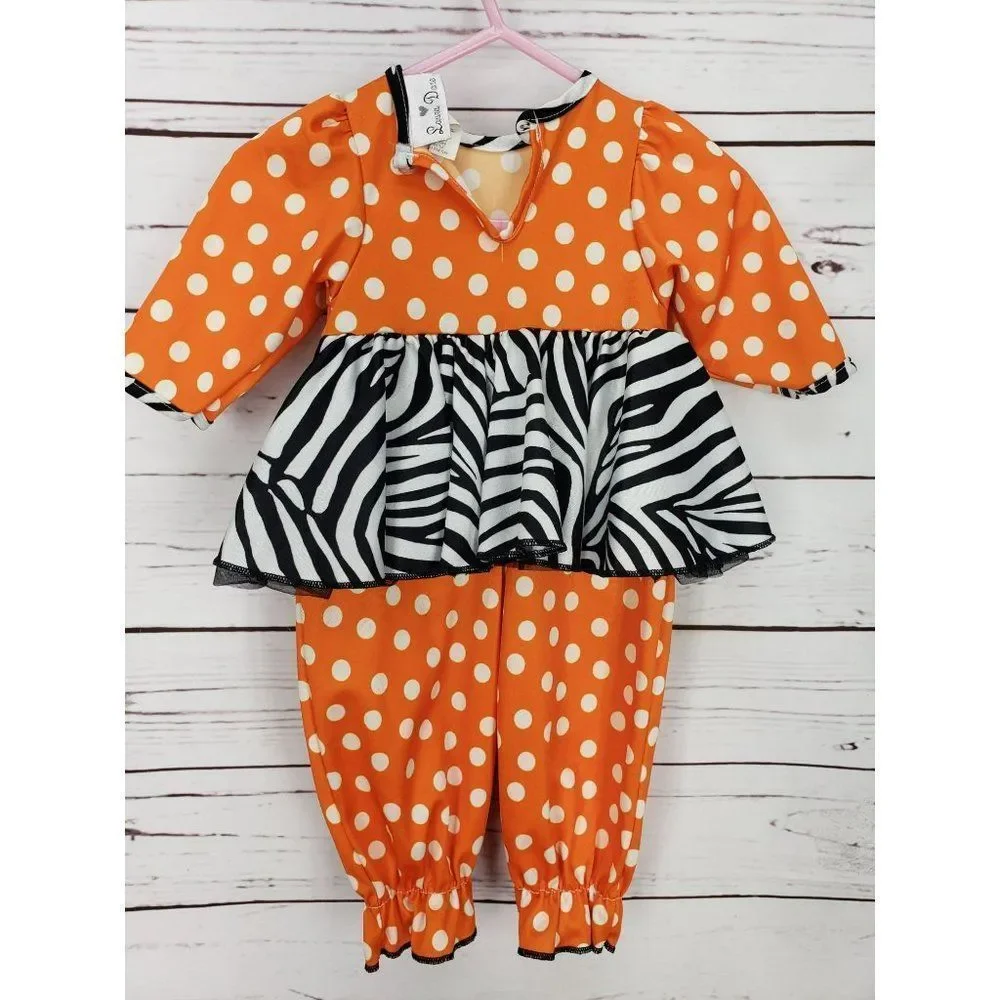 Laura Dare Orange Blue Dots Animal‎ Print Girls 6 Months Boutique One Piece